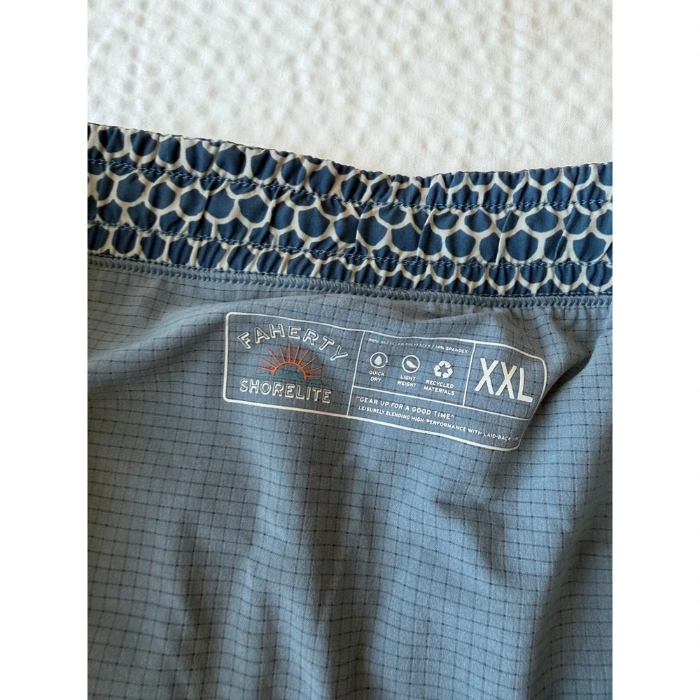 Faherty Shorelite Mens XXL Blue Fish Scale Print 7 Inch Lined Swim Trunks